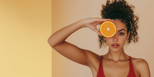 Femme qui tient un morceau d'orange
