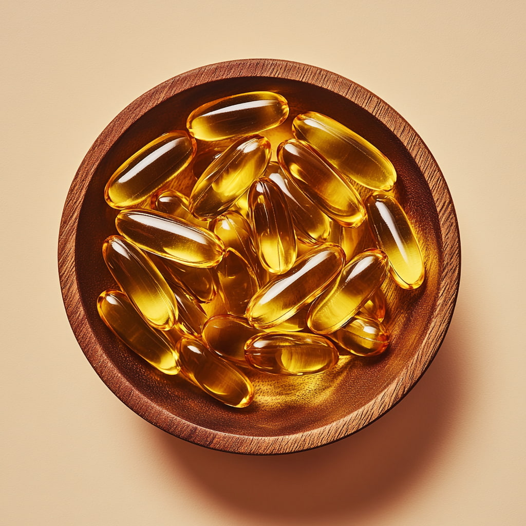 Bol de capsules de vitamine sur un fond beige
