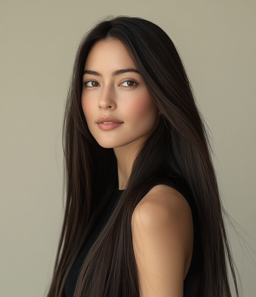 Femme avec des cheveux lisses