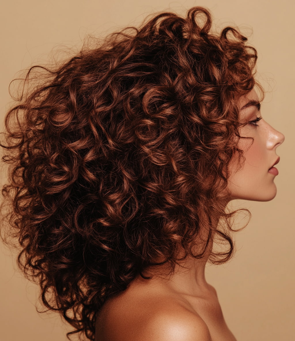 Femme de profil avec des cheveux bouclés