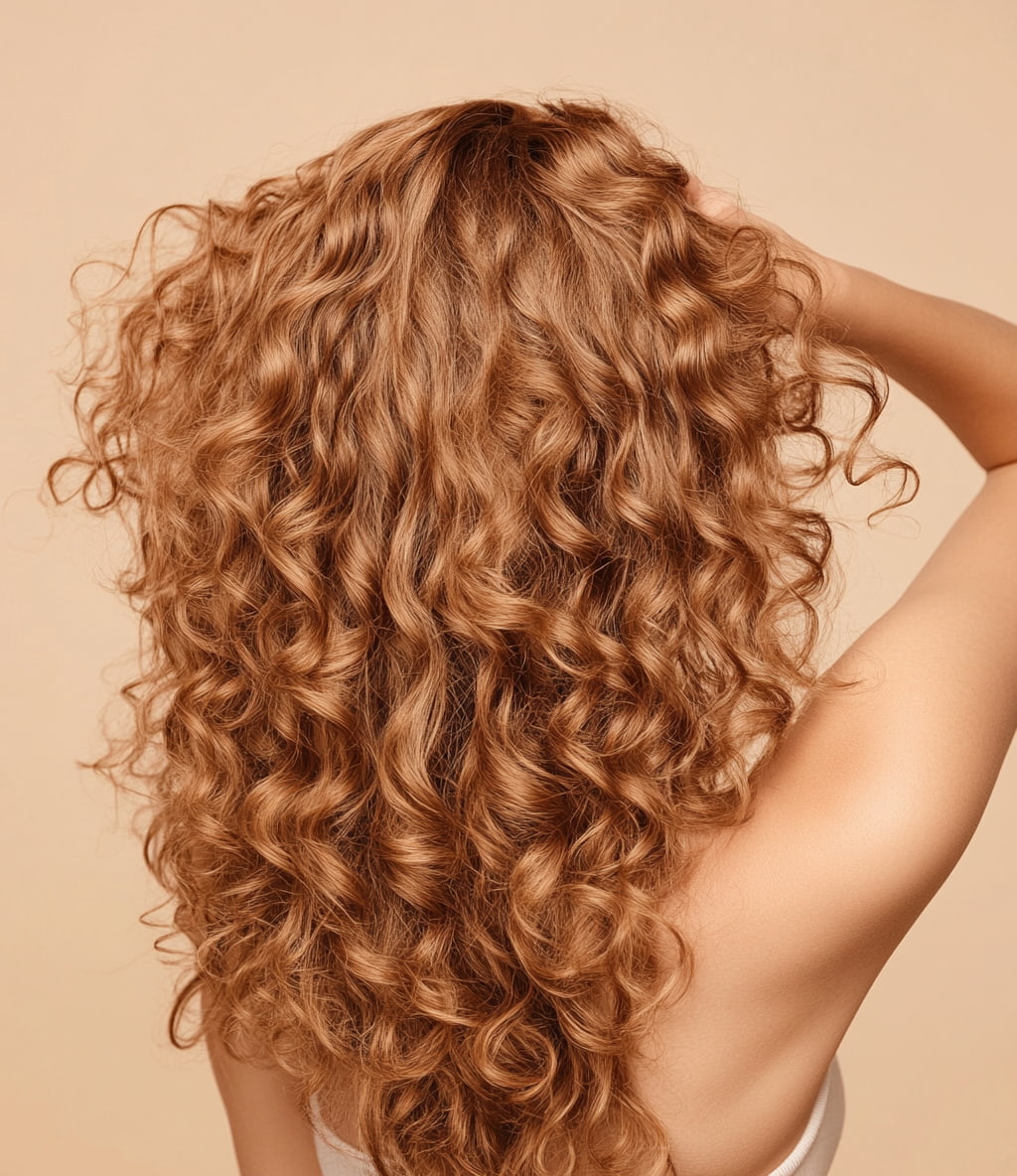 Femme qui passe ses mains dans ses cheveux bouclés