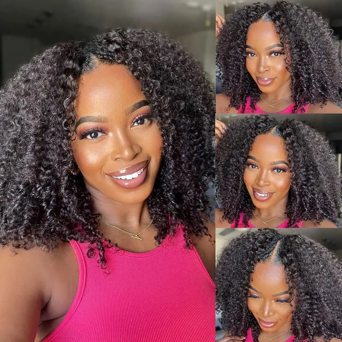 Perruque naturelle bouclé avec V part exemple - Djohannie Beauty