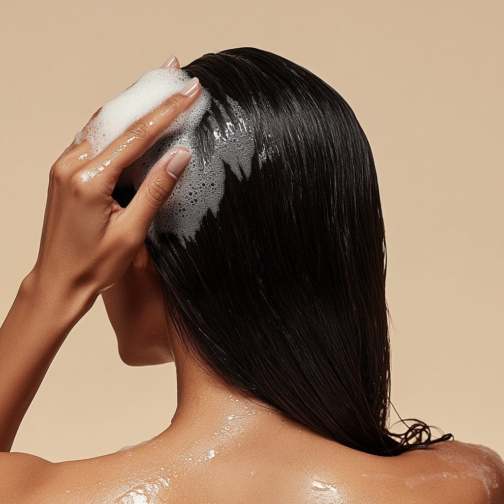 Femme qui applique des produits pour les cheveux