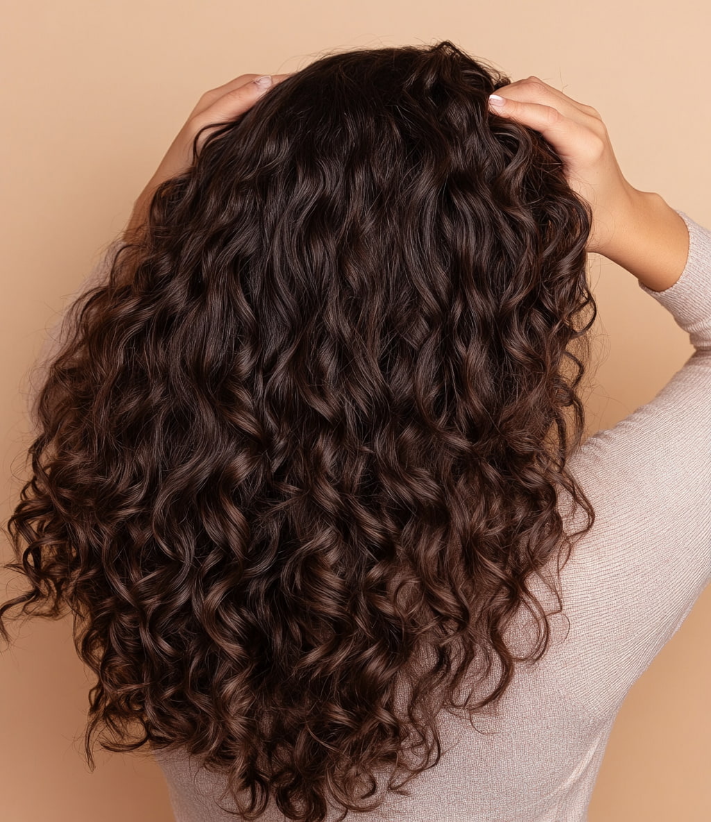Femme qui utilise le "scrunching" pour bouclé ses cheveux